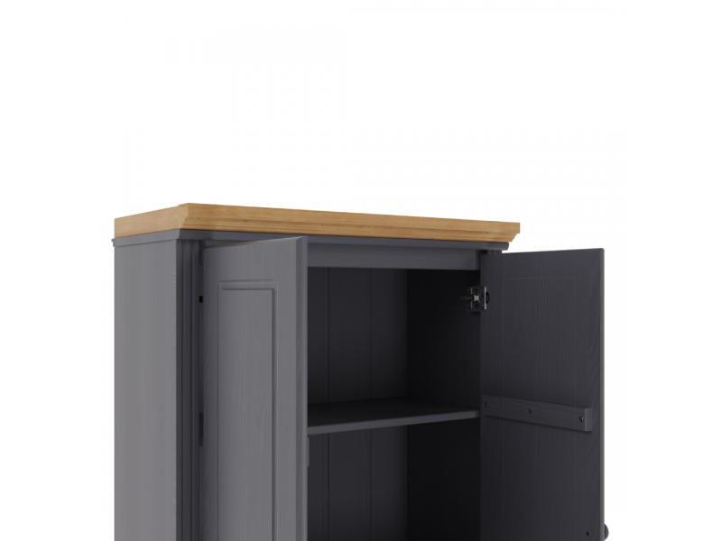 Estante de madeira com 1,19 m na cor cinza e cera natural com duas portas maciças / Coleção biblioteca